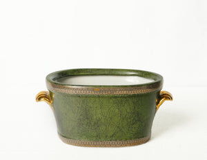 Green Ceramic Vase with Gold Handles