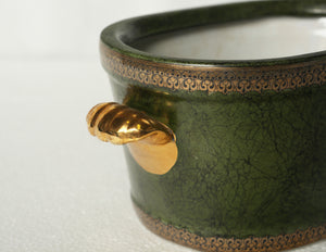 Green Ceramic Vase with Gold Handles