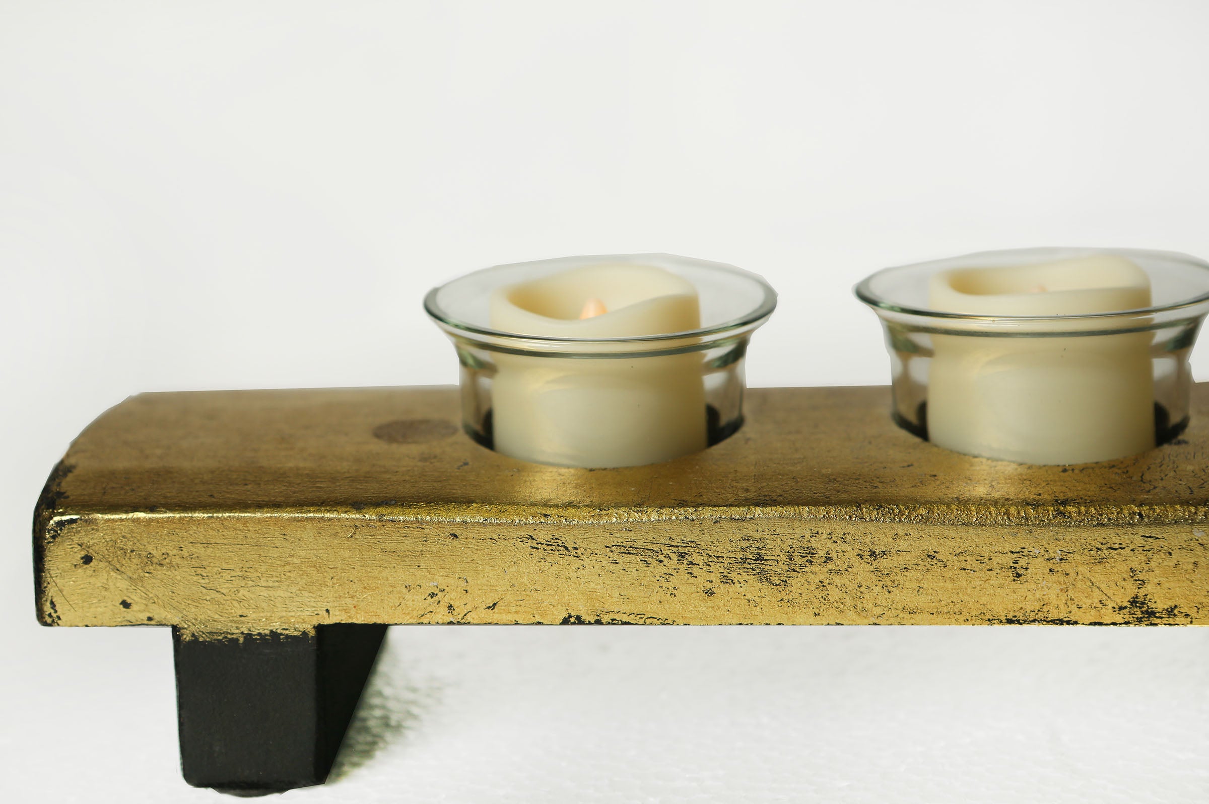 Gold Leaf in Wood Candle Holder