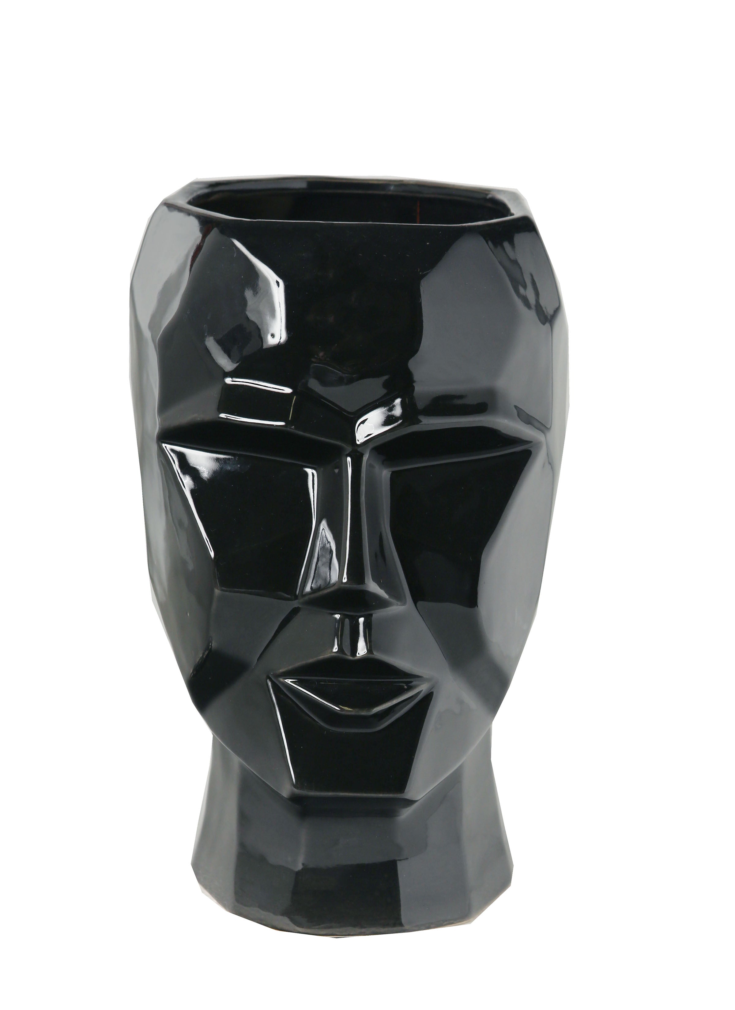 Geometric Black Ceramic Face Planter